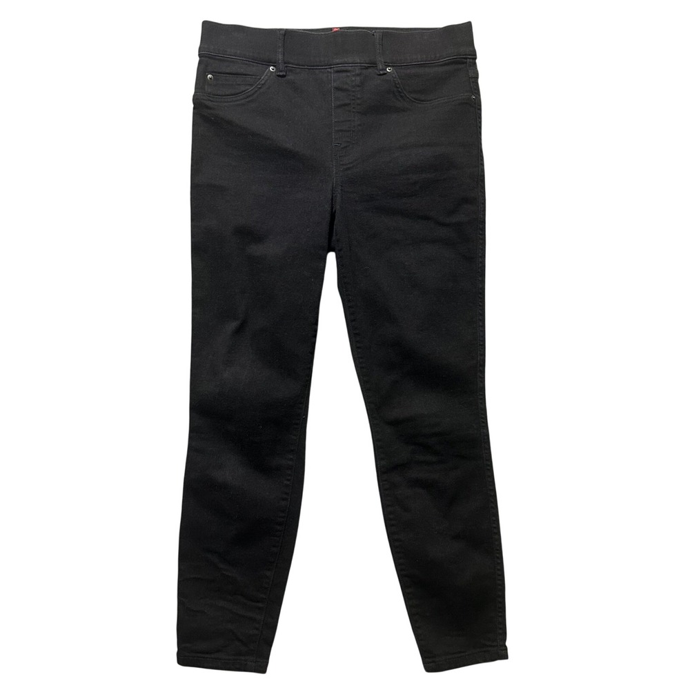 SPANX Black Denim‎ Jean High Rise Pull On Pants Women's Size M pockets stretch